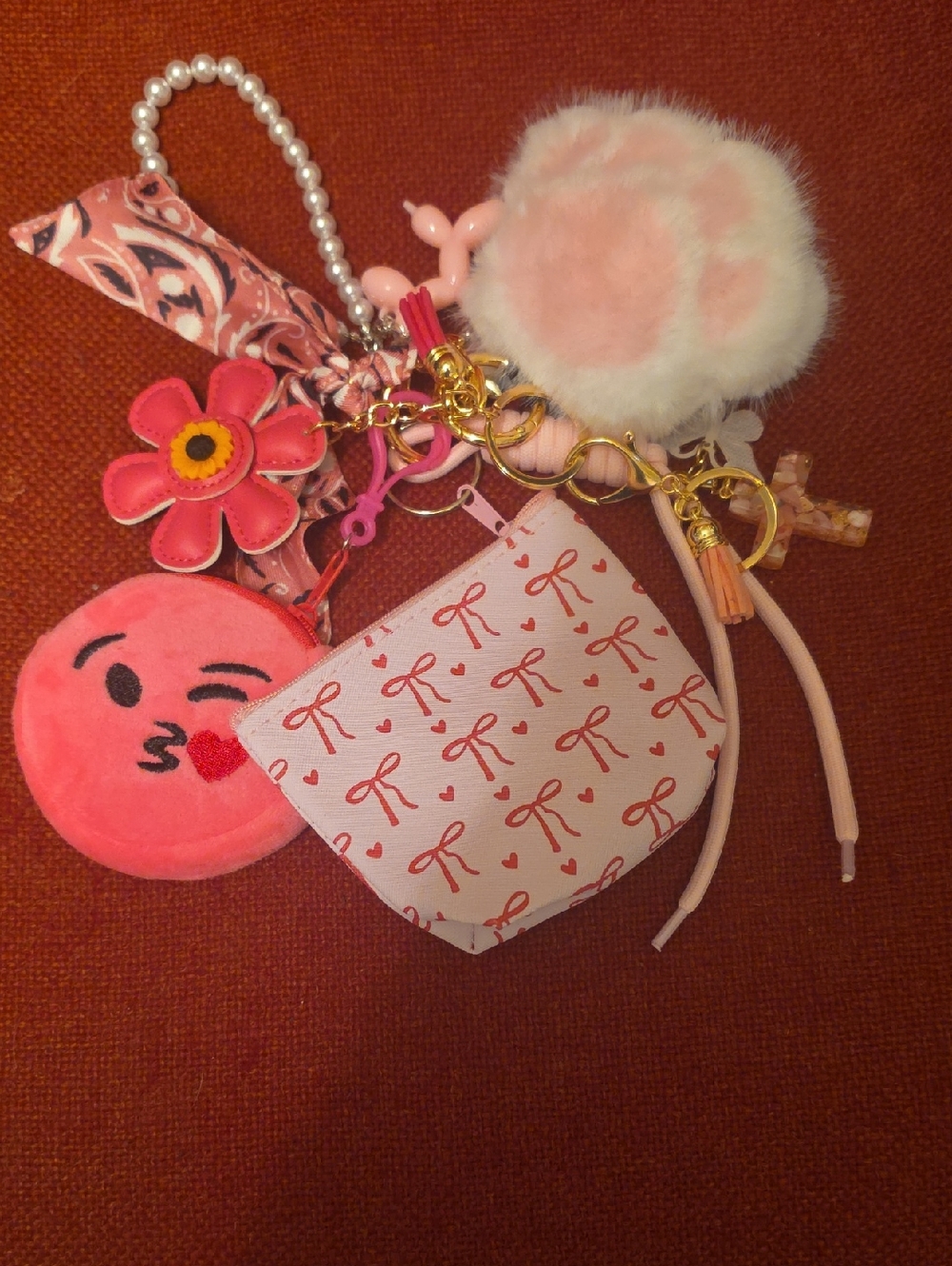 Pink Balloon Dog Pom-Pom Bag Charm with Scarf Accents